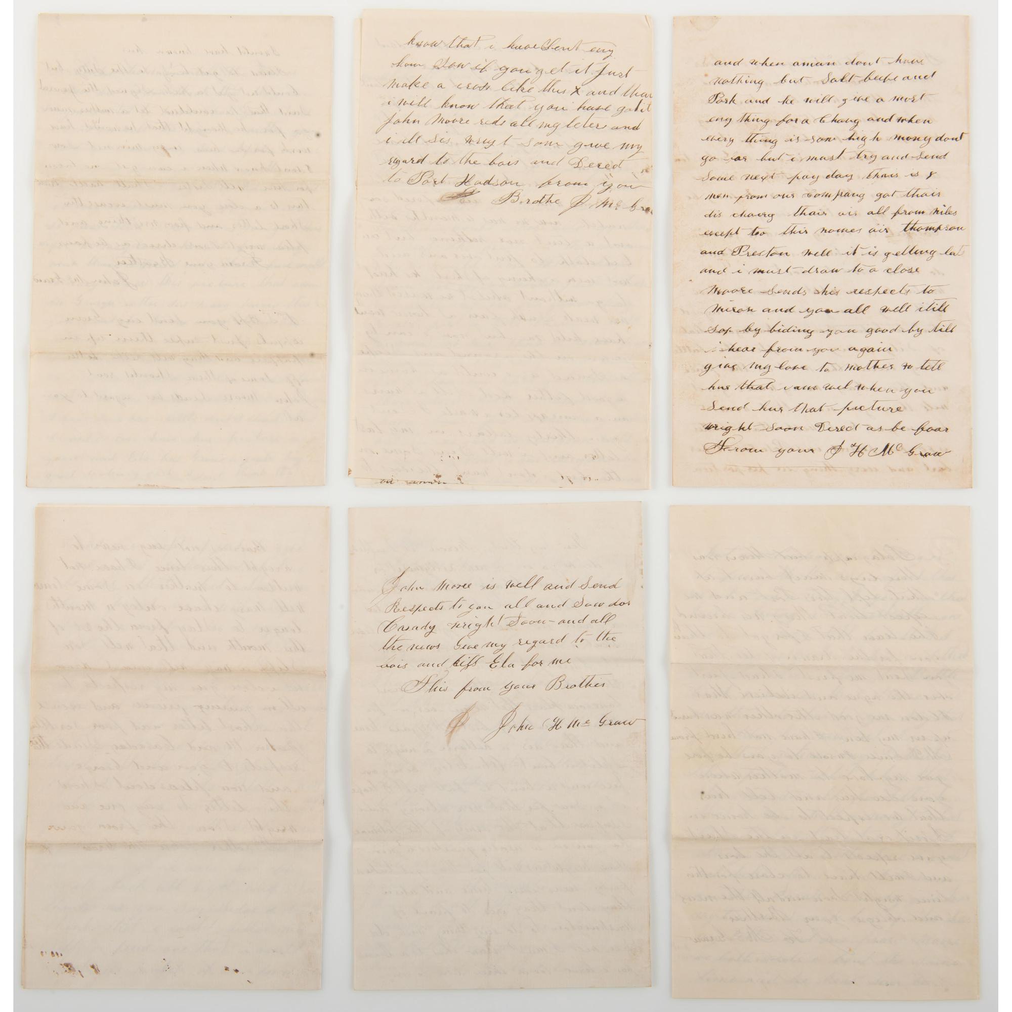 Civil War Archive of John McGraw, 6th Michigan Infantry, Incl. Correspondence from New Orleans and Vicksburg