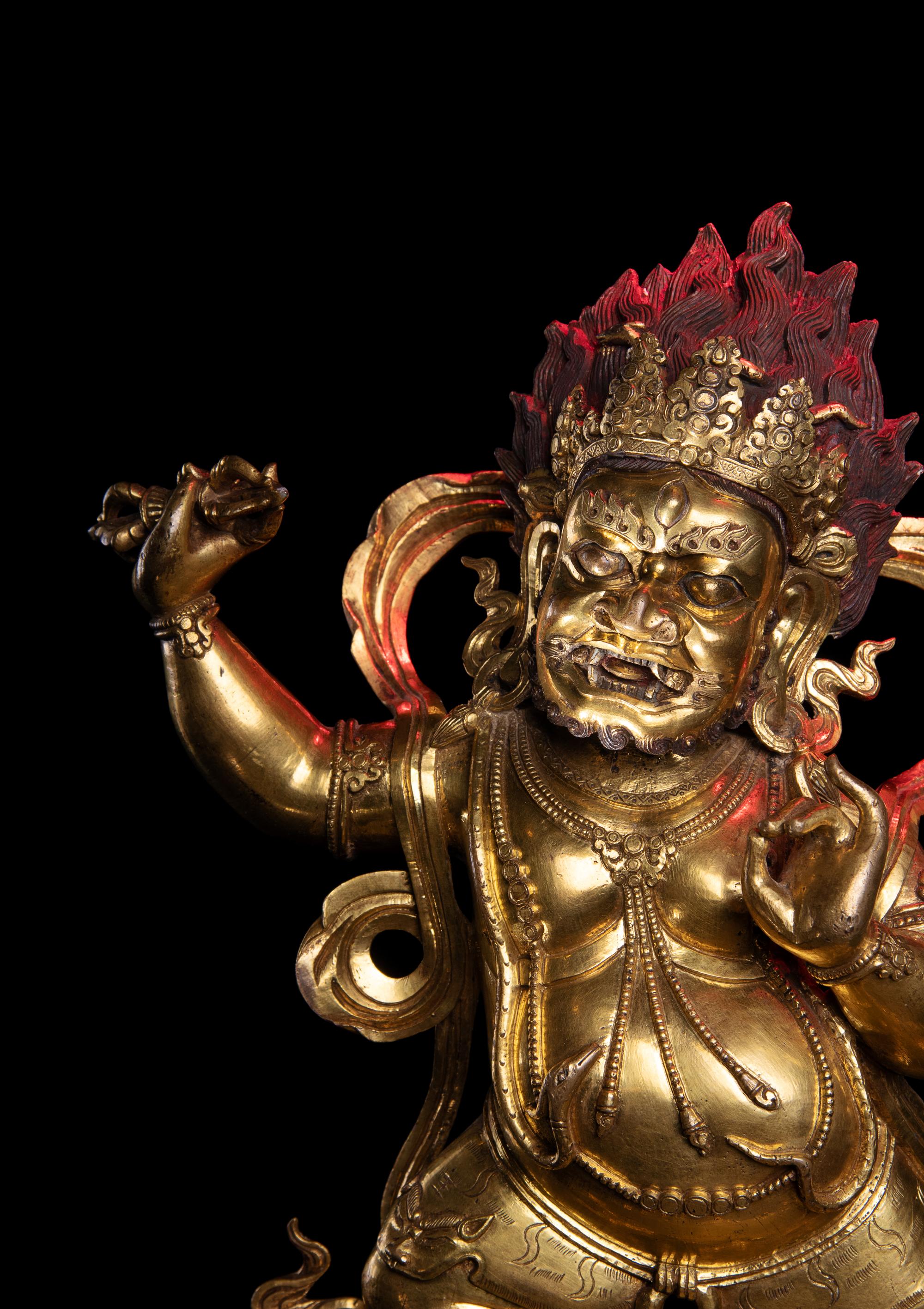 A Sino-Tibetan Gilt Bronze Figure of Mahakala