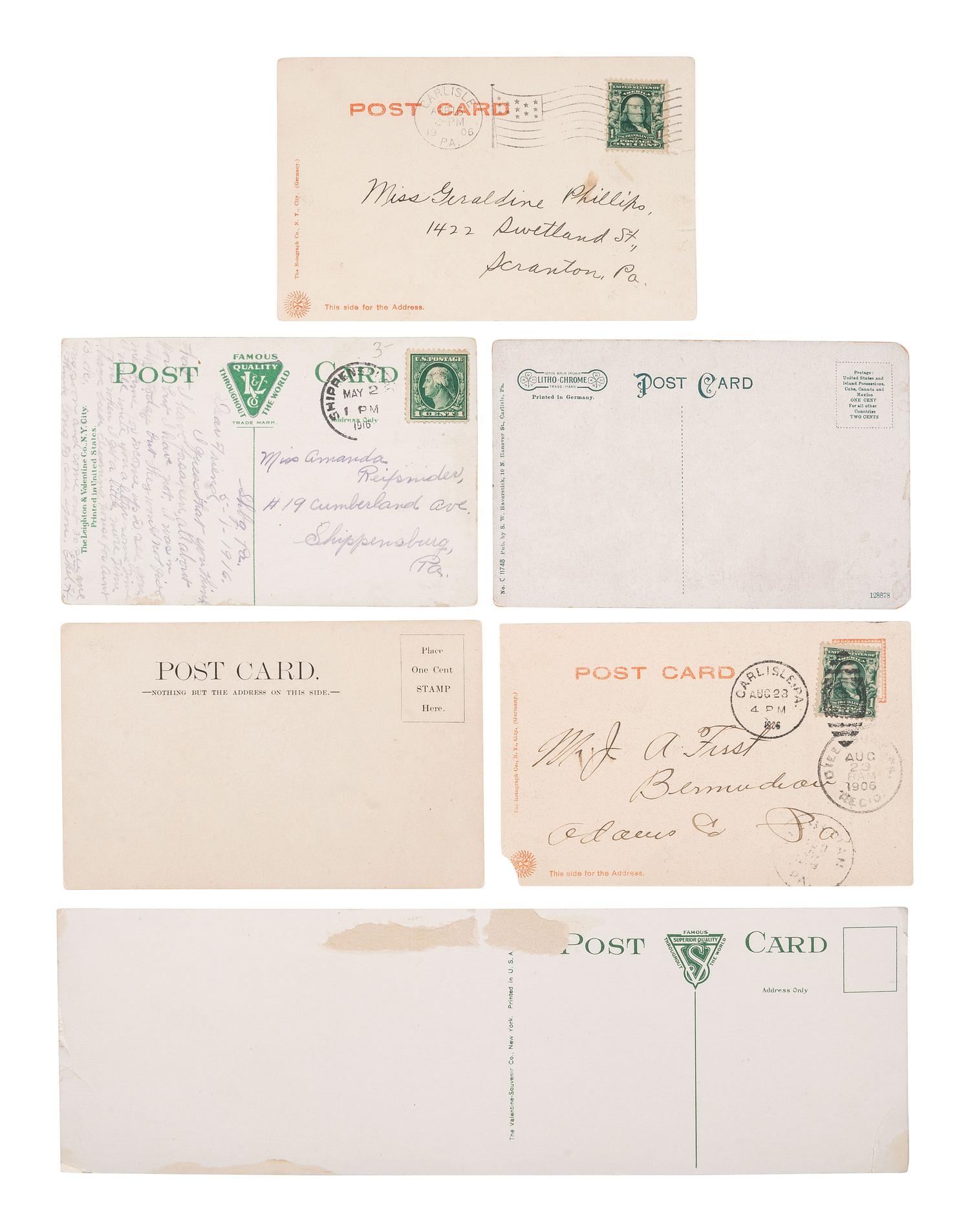 [CARLISLE INDIAN SCHOOL]. Postcards featuring school campus and notable subjects, incl. Jim Thorpe.