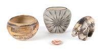 Four Southwestern Pottery Articles Height of largest 4 inches