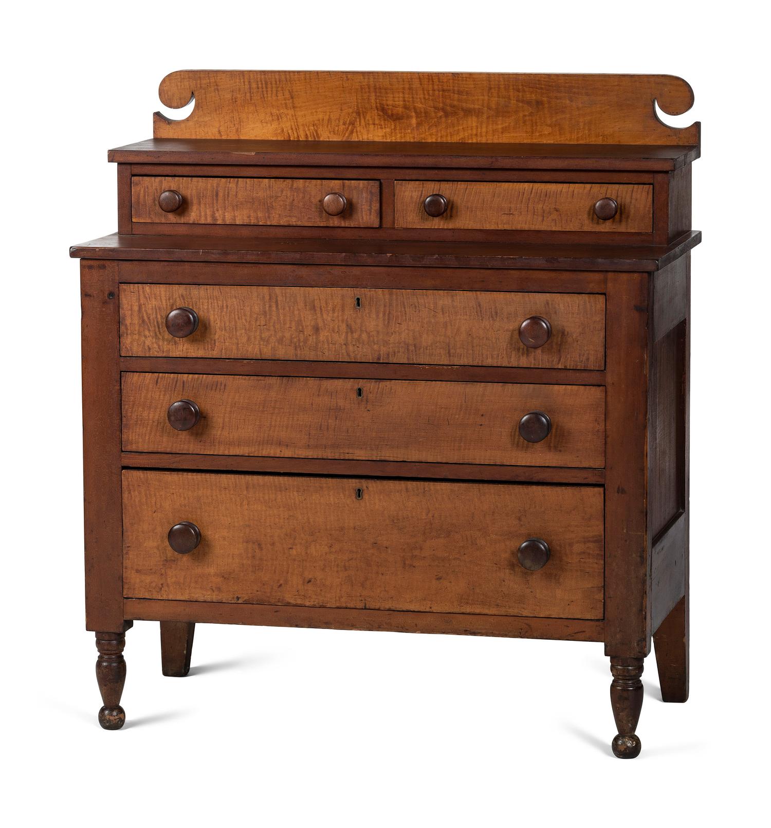 A Classical Tiger Maple and Cherrywood Chest of Drawers