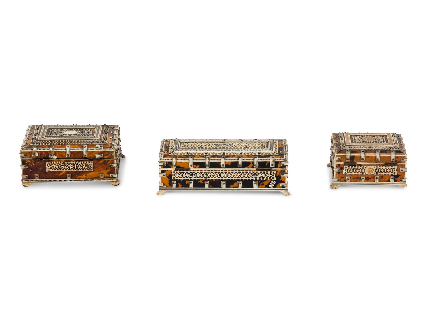Three Anglo-Indian Tortoiseshell Inlaid Boxes