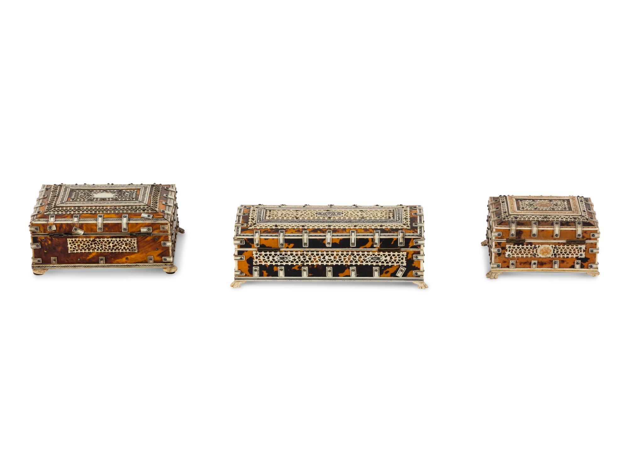 Three Anglo-Indian Tortoiseshell Inlaid Boxes