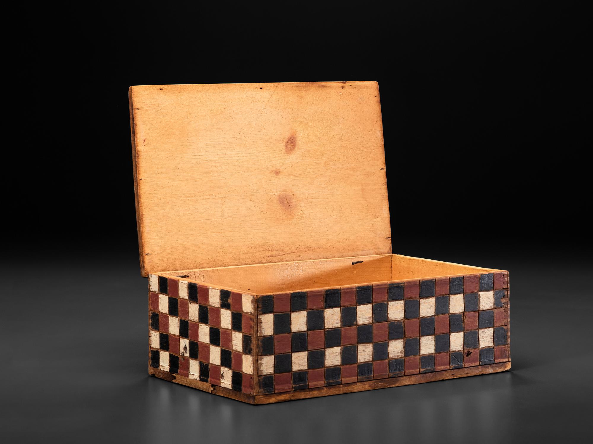 A Folk Art Paint Decorated Pine Box