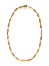 YELLOW GOLD AND TURQUOISE FANCY LINK CHAIN NECKLACE