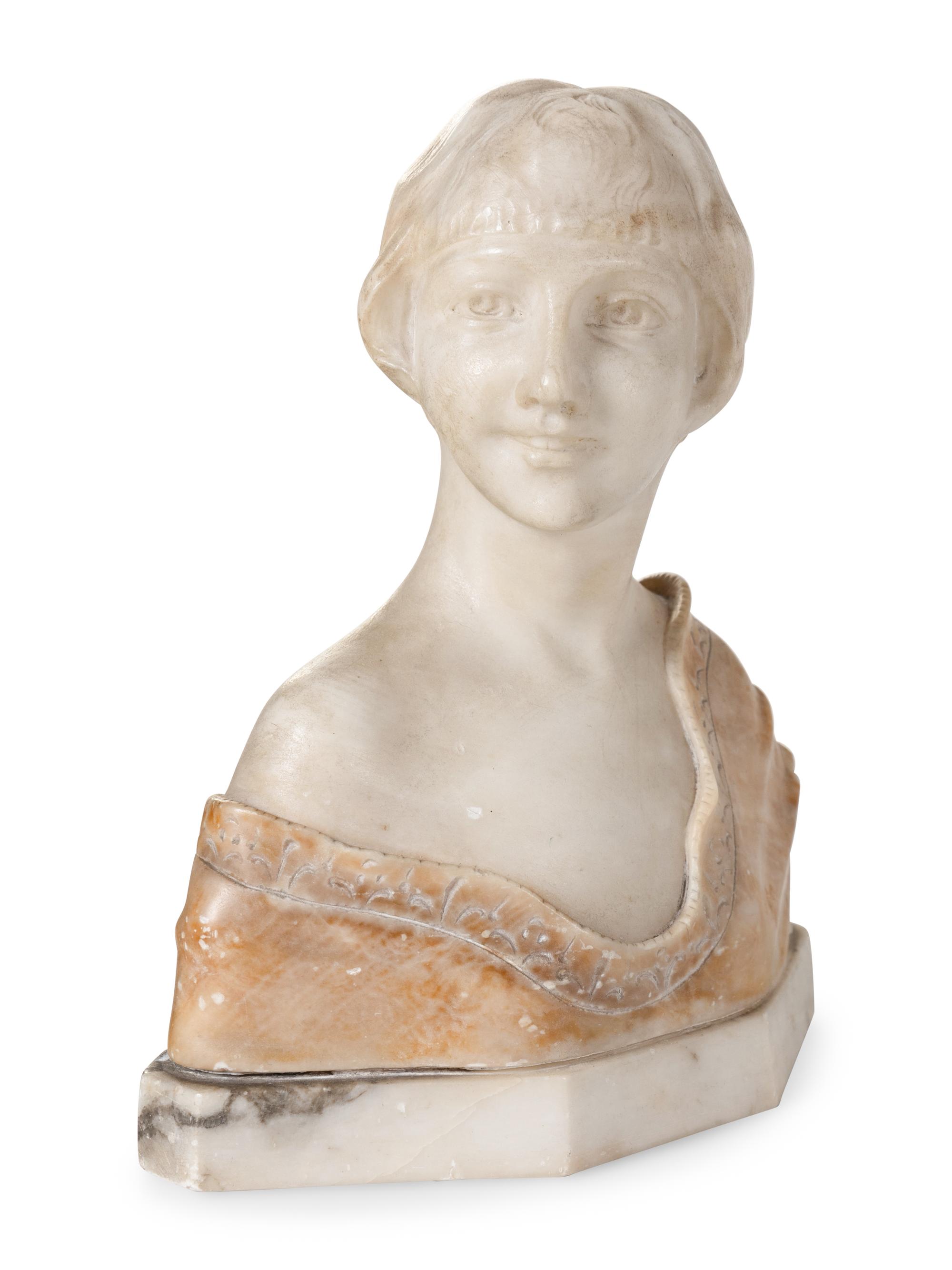 Two Continental Variegated Marble Busts of Women