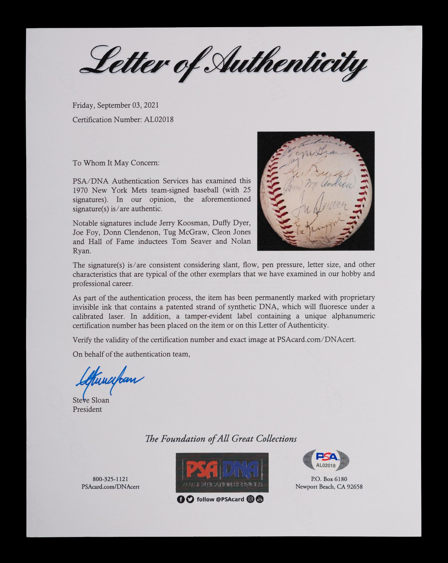 A Vintage 1970 New York Mets Team Signed Autograph Baseball Including Nolan Ryan and Tom Seaver (PSA Authentic)