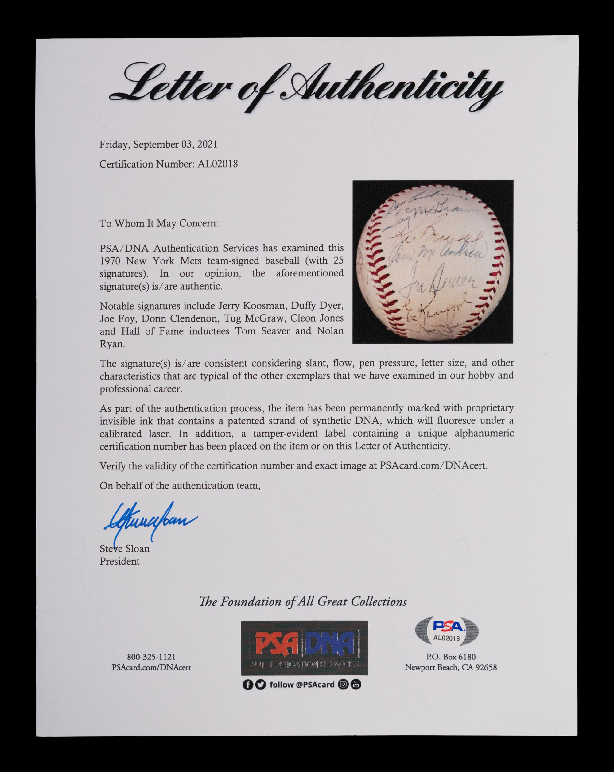 A Vintage 1970 New York Mets Team Signed Autograph Baseball Including Nolan Ryan and Tom Seaver (PSA Authentic)