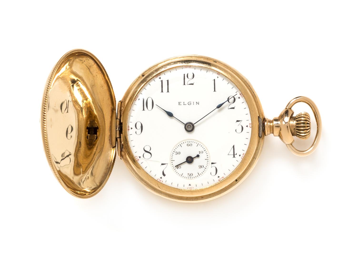 A 14 Karat Tricolor Hunter Case Pocket Watch, Elgin, Circa 1906, 20.10 dwts.