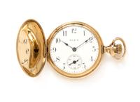 A 14 Karat Tricolor Hunter Case Pocket Watch, Elgin, Circa 1906, 20.10 dwts.