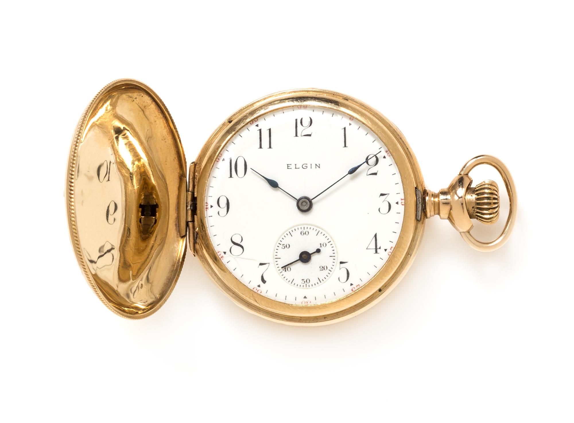 A 14 Karat Tricolor Hunter Case Pocket Watch, Elgin, Circa 1906, 20.10 dwts.