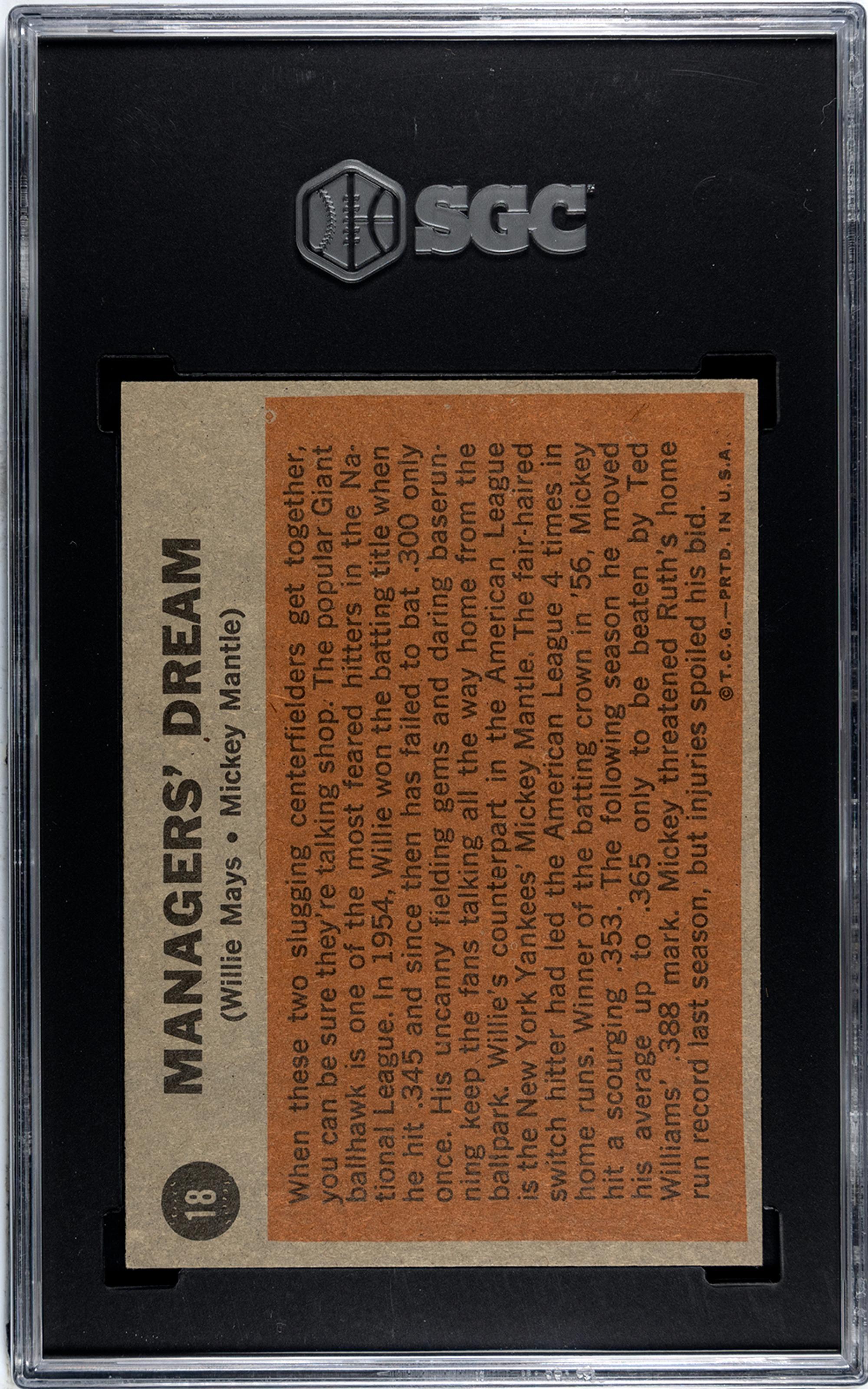 A 1962 Topps Mickey Mantle and Willie Mays Managers' Dream Baseball Card No. 18 (SGC 5 EX)