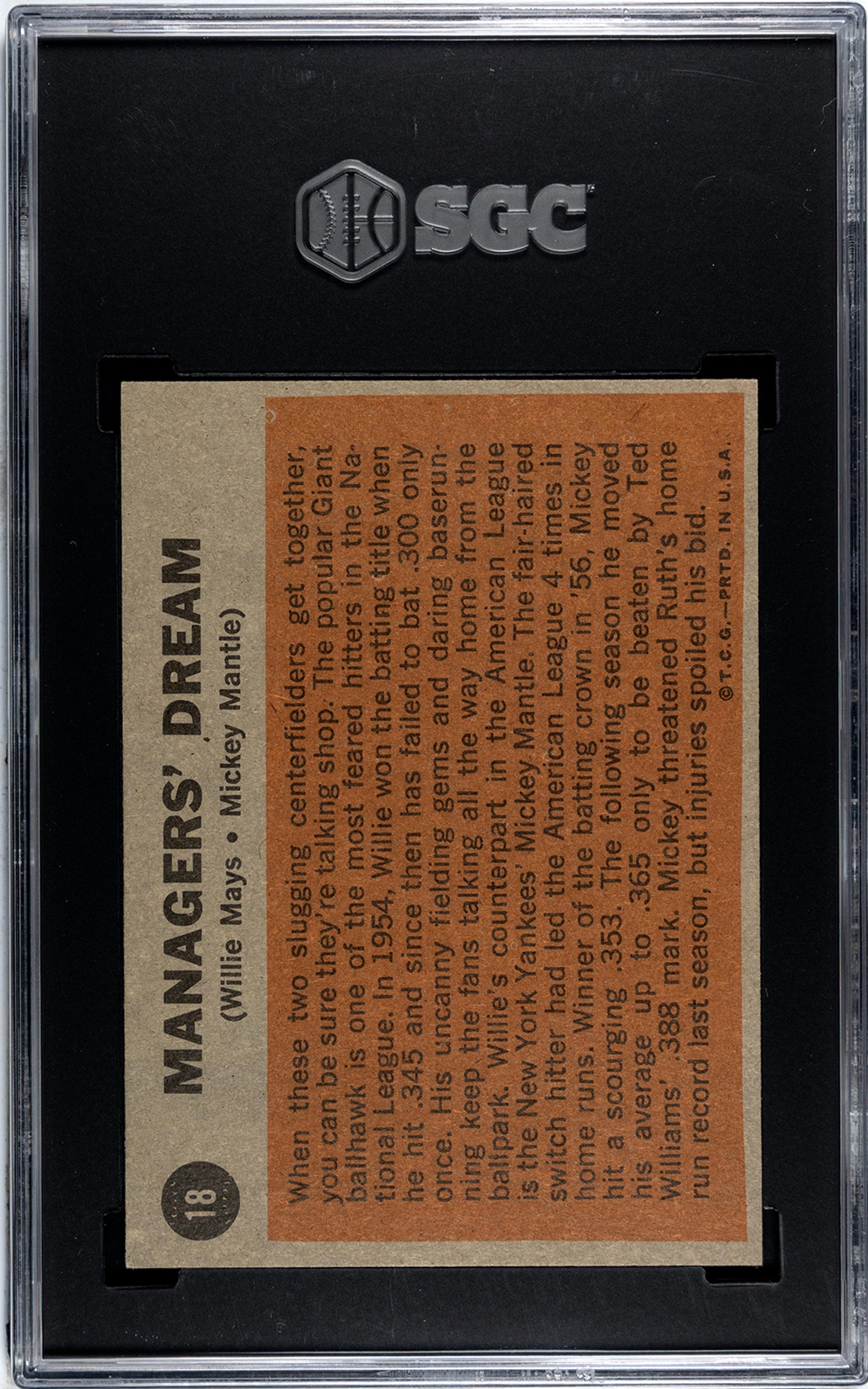 A 1962 Topps Mickey Mantle and Willie Mays Managers' Dream Baseball Card No. 18 (SGC 5 EX)