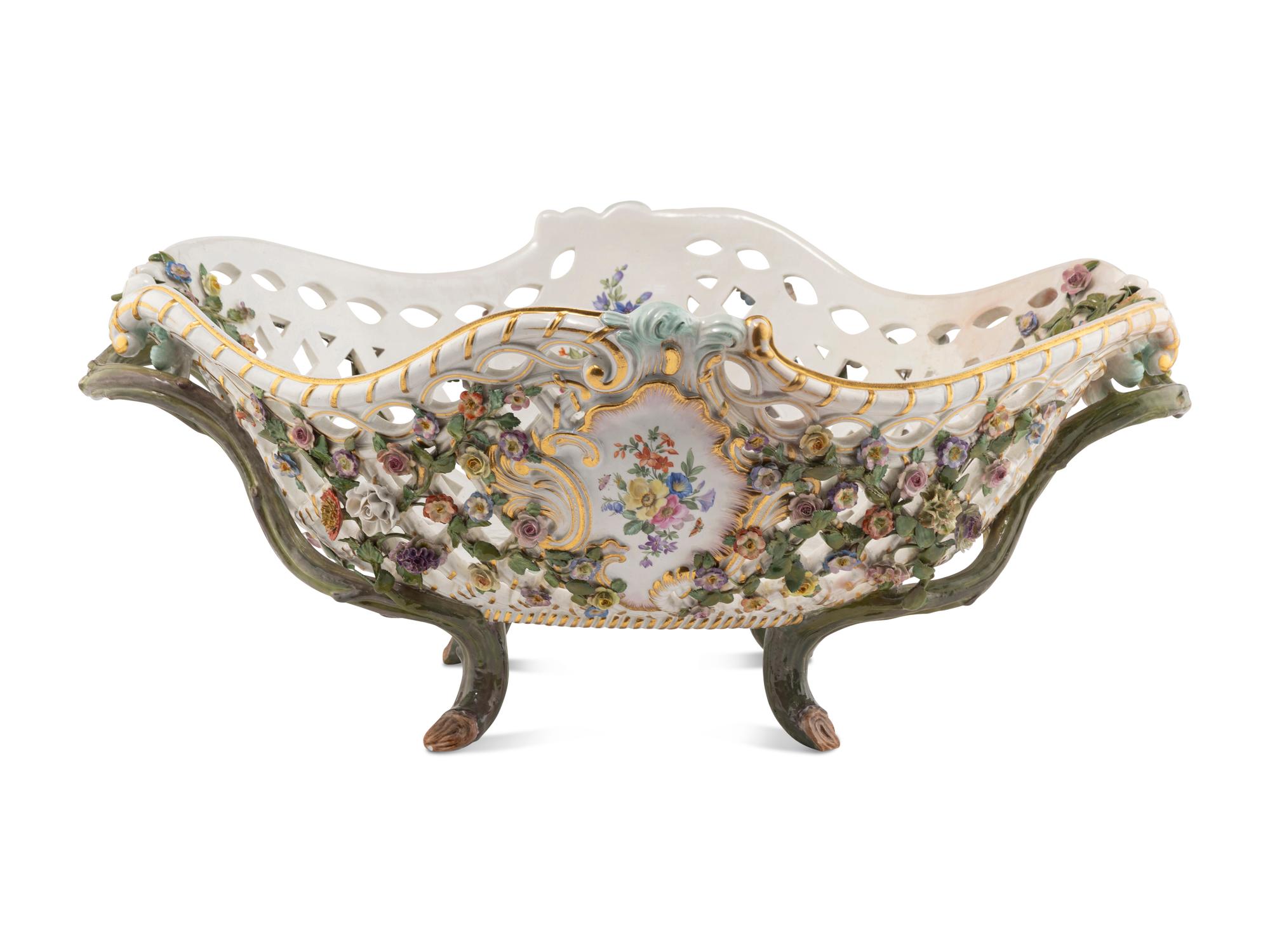 A Large Meissen Porcelain Reticulated Centerpiece Basket