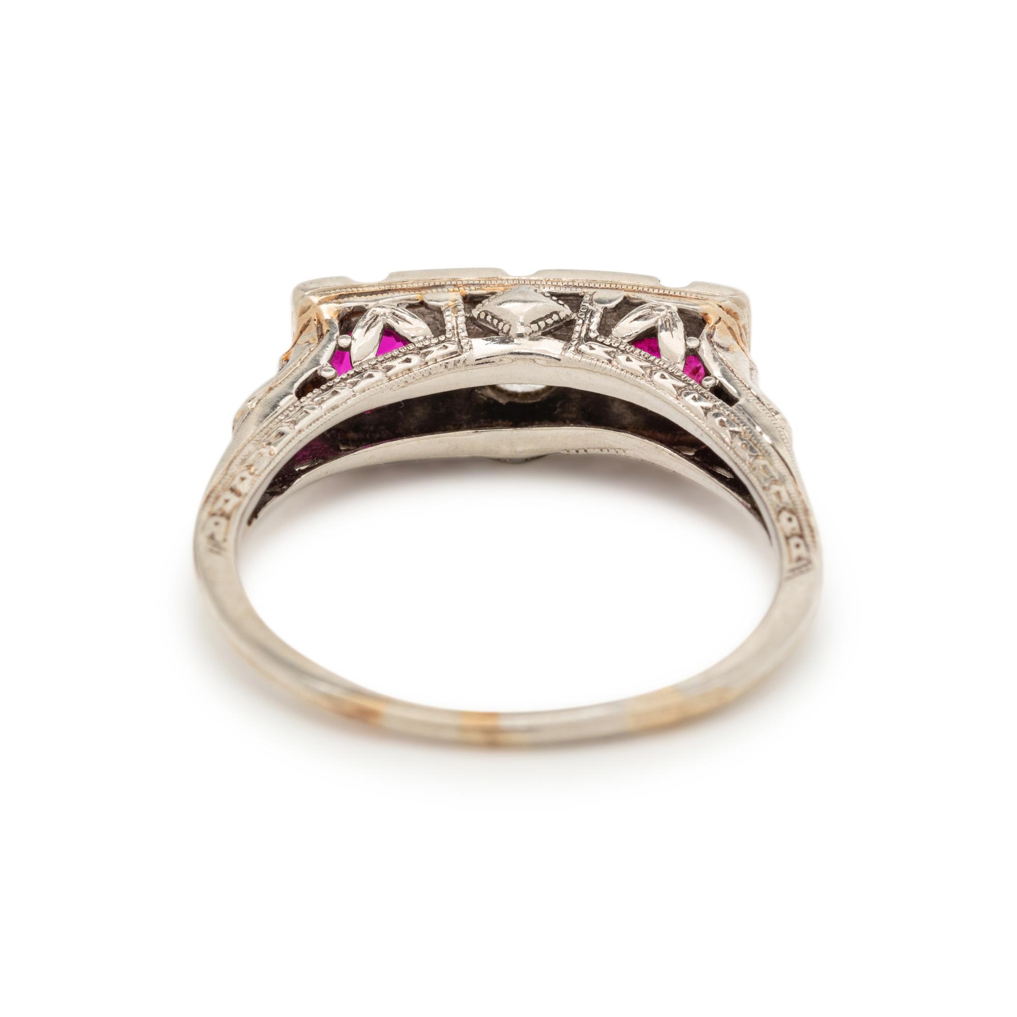 ANTIQUE, DIAMOND AND SYNTHETIC RUBY RING