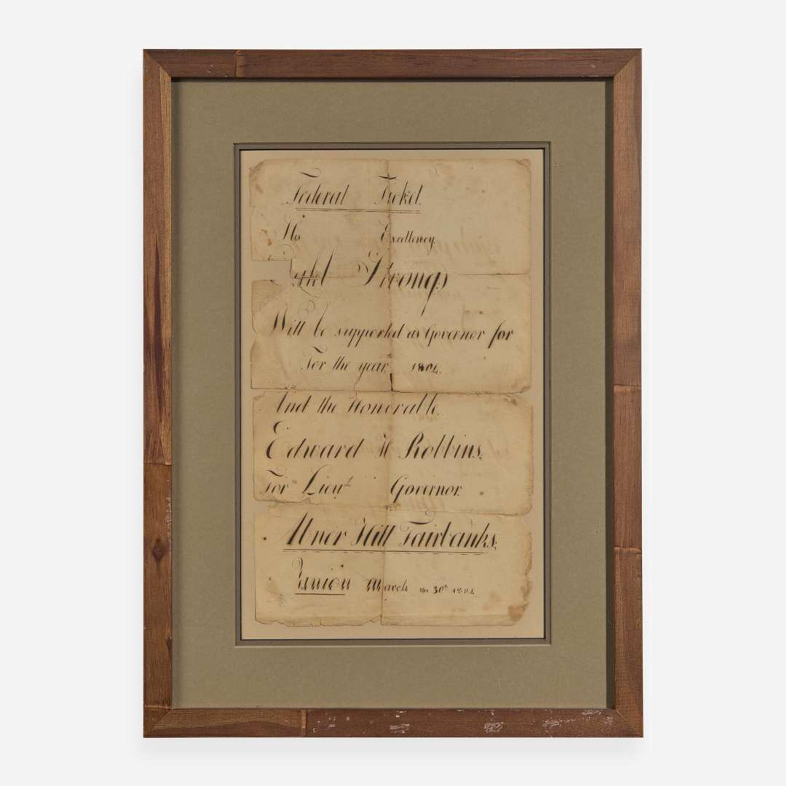 [Americana] [Strong, Caleb, et al.] Manuscript 1804 Massachusetts Gubernatorial Campaign Broadside