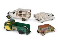 Four Pressed Steel and Tin Lithograph Delivery Trucks