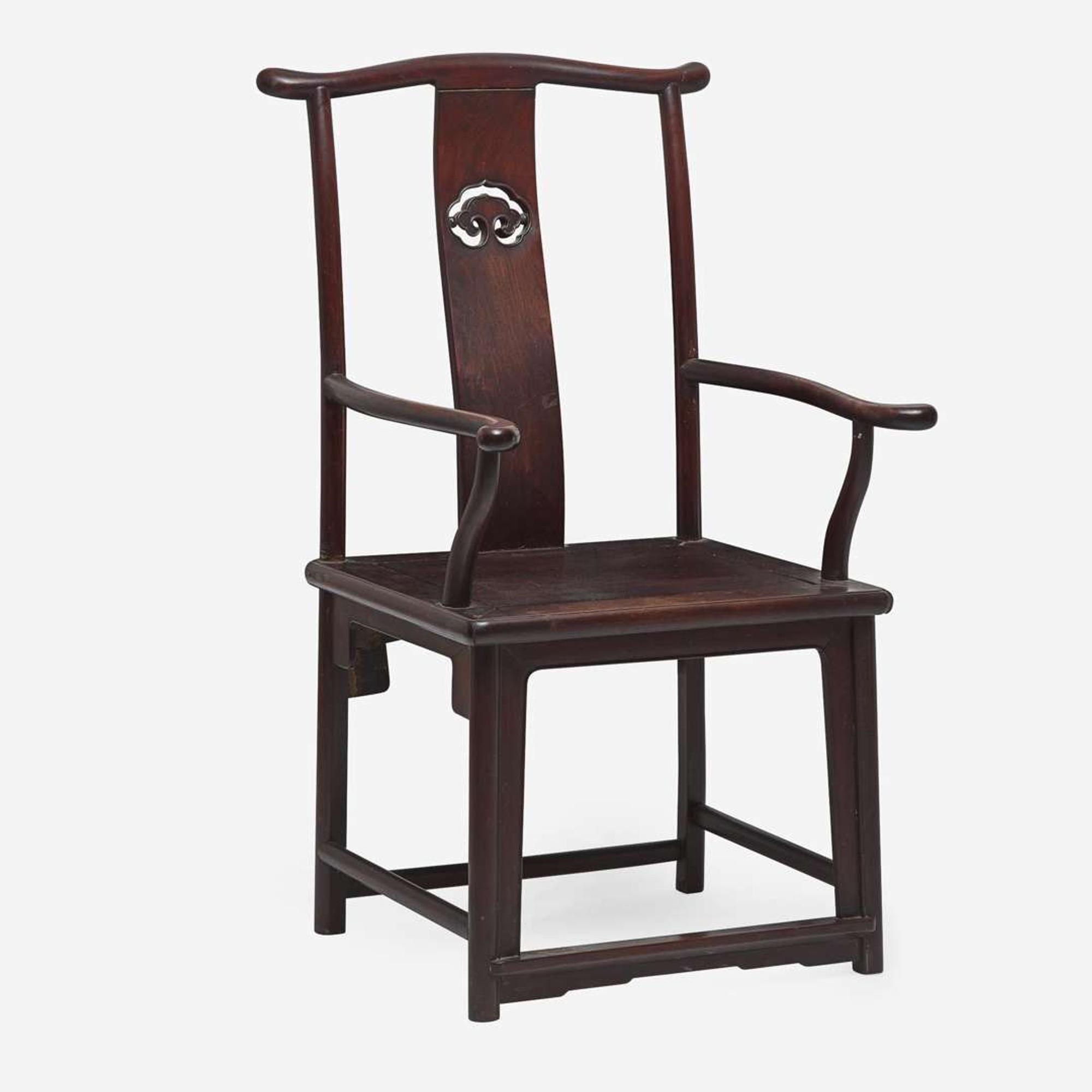 A Chinese hardwood armchair, possibly hongmu, Sichutou Guanmaoyi 硬木四出头官帽椅 或红木 Qing dynasty ?