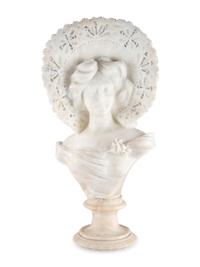 A Carved Alabaster Bust of a Woman