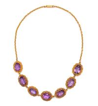 ANTIQUE, YELLOW GOLD AND AMETHYST NECKLACE