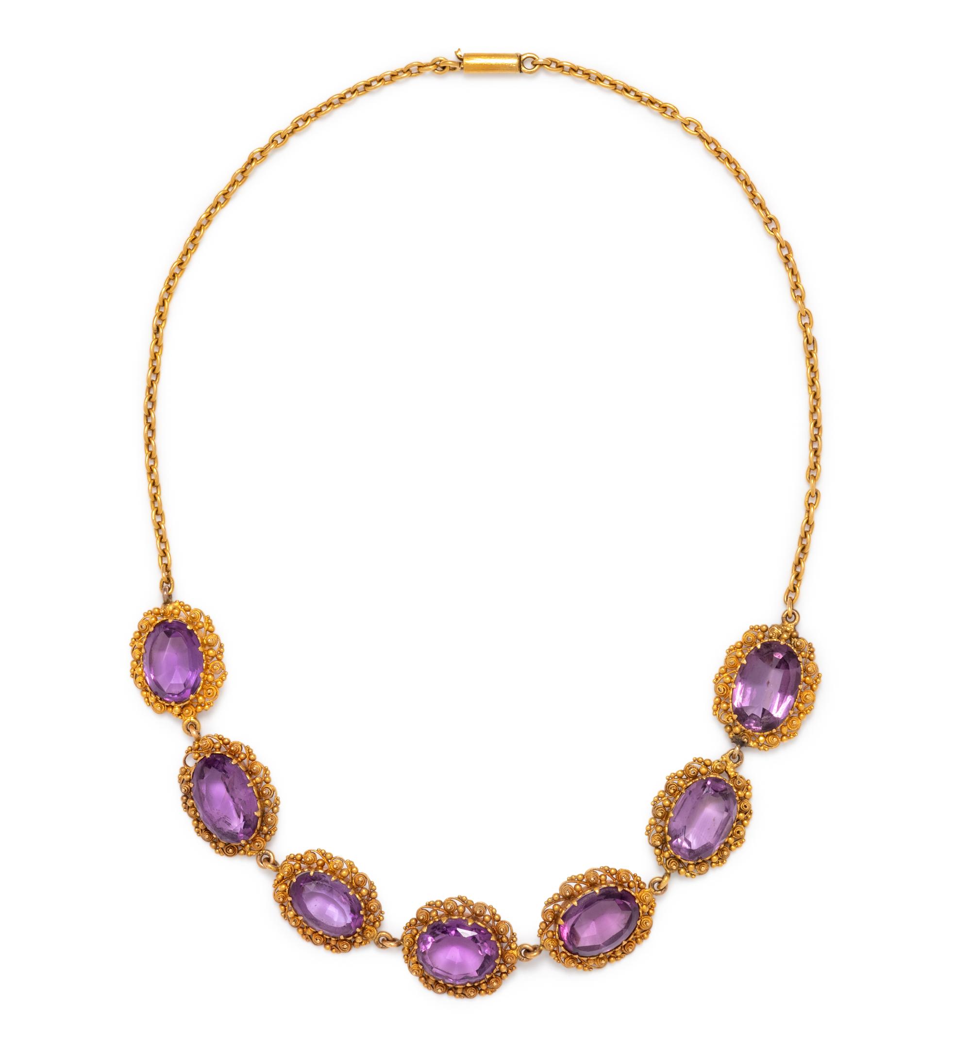 ANTIQUE, YELLOW GOLD AND AMETHYST NECKLACE
