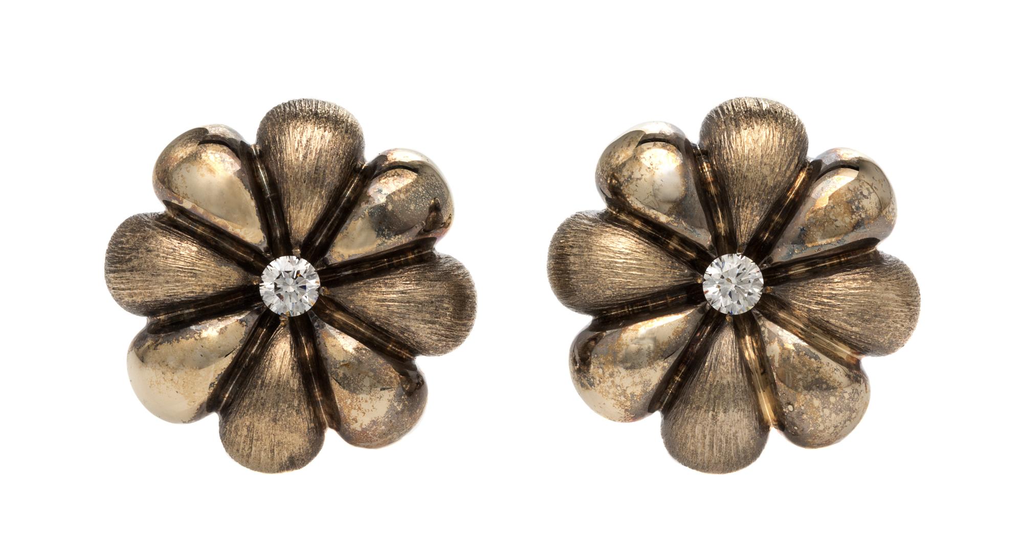 A Pair of 18 Karat White Gold and Diamond Earclips, Lee Havens, 16.20 dwts.