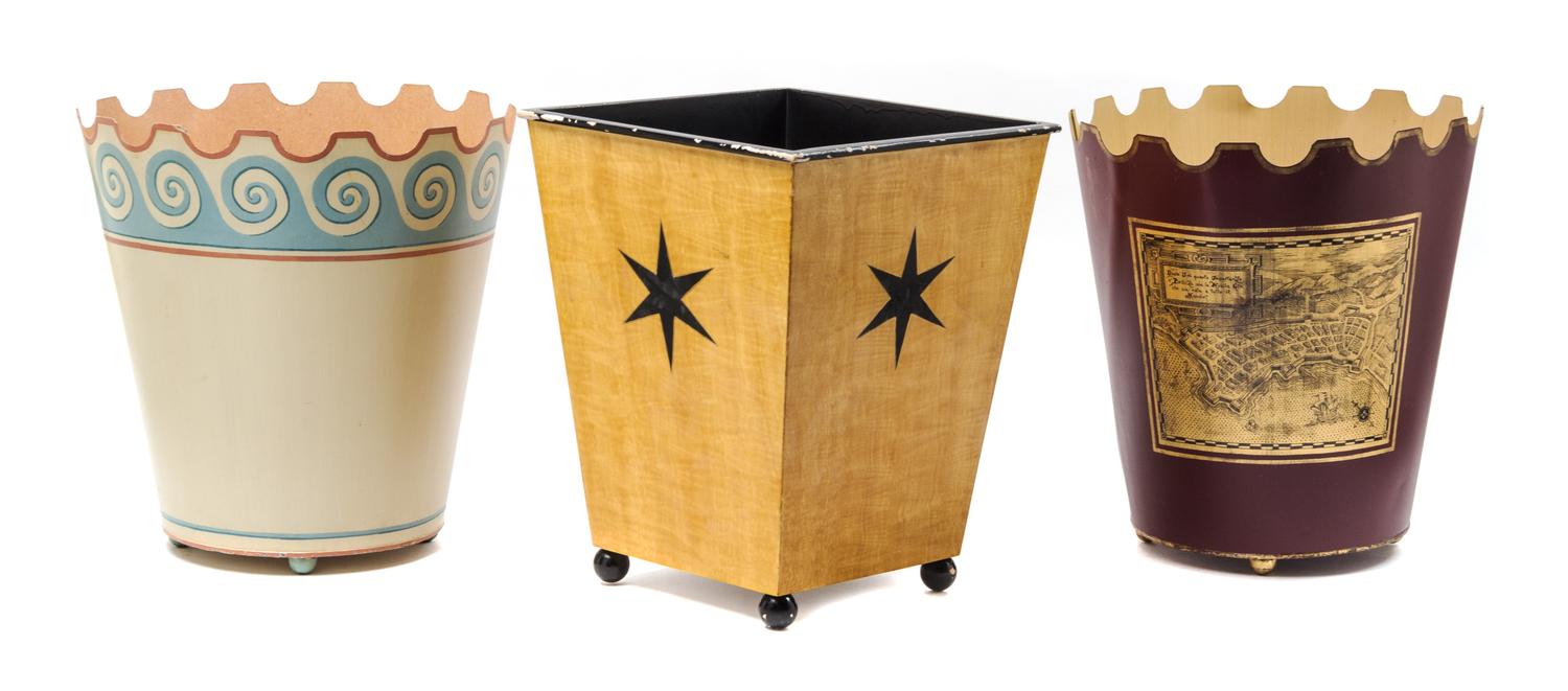 Three Waste Paper Baskets Height of tallest 12 inches. — 20TH CENTURY
