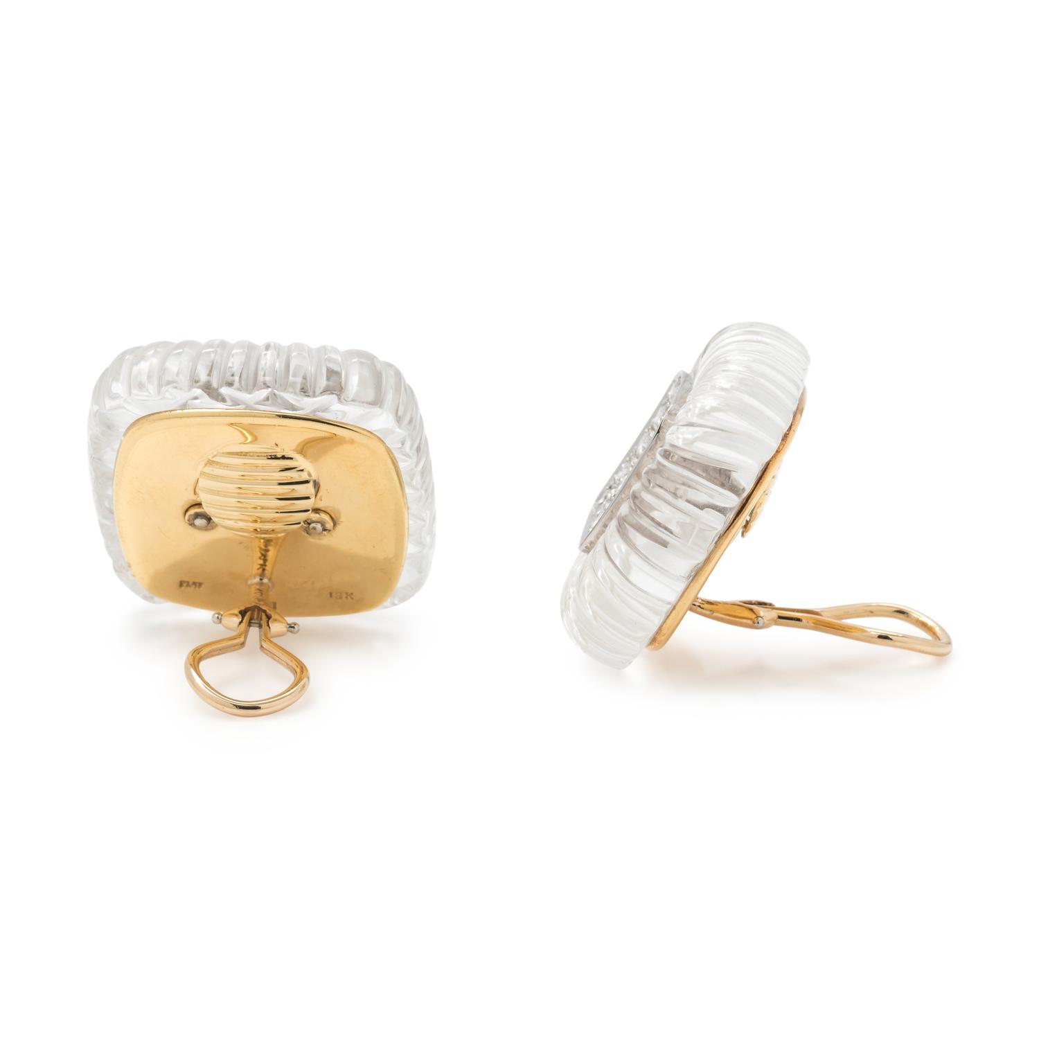 ROCK CRYSTAL AND DIAMOND EARCLIPS