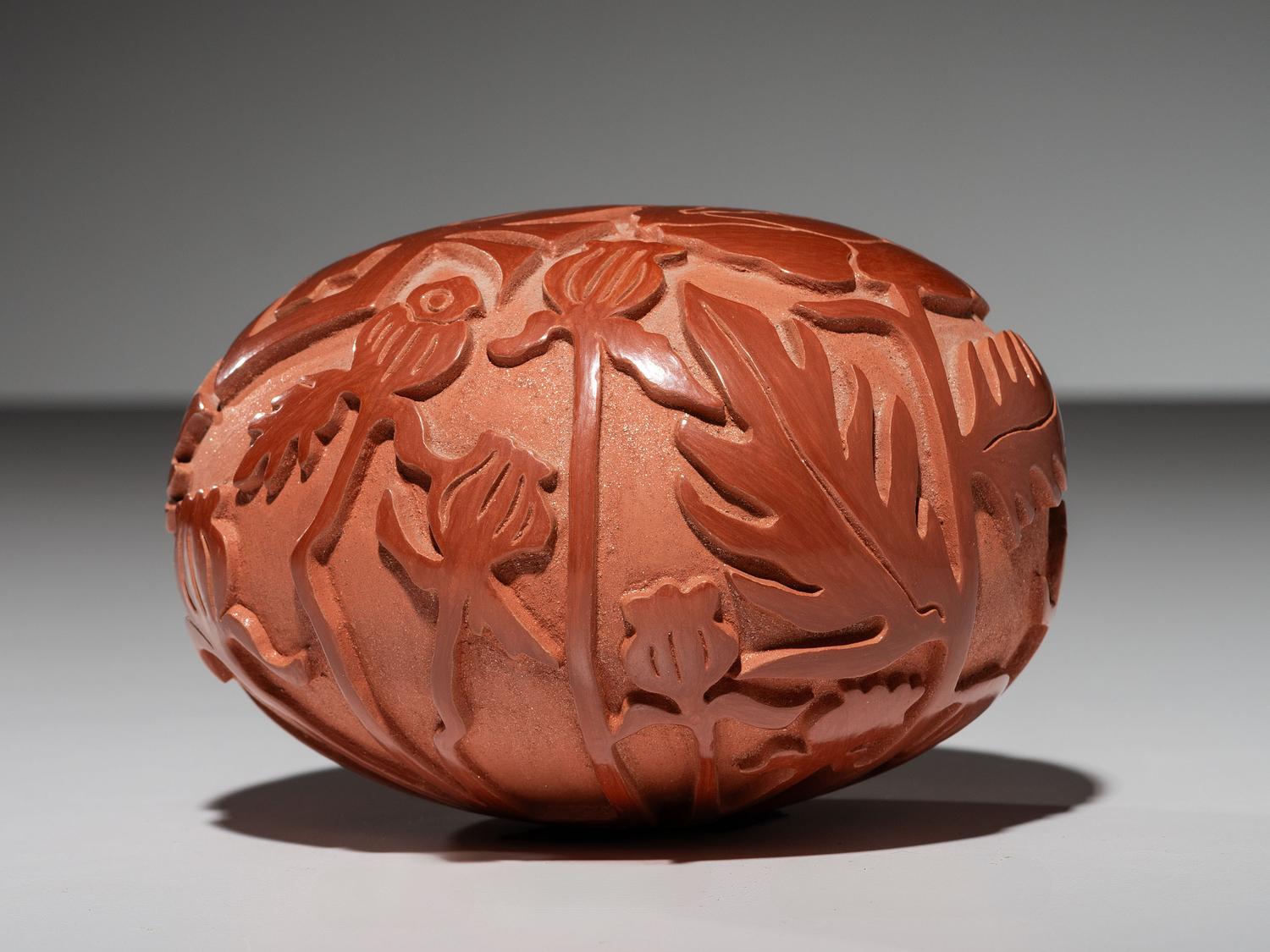 Carved Redware Pottery Jar