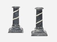 A Pair of Neale & Co. Variegated Ware Candlesticks, UK, 1780s