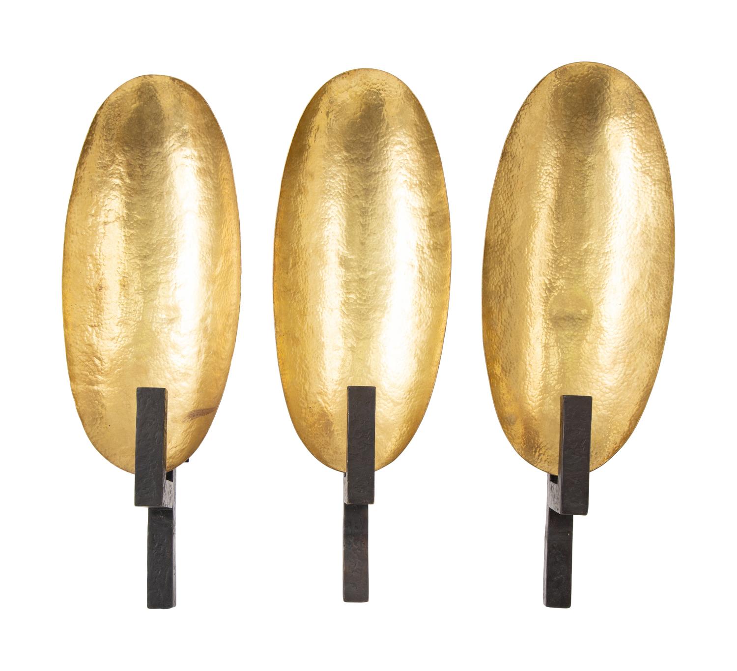 Three Herve Van Der Straeten Coque Bronze and Iron Sconces