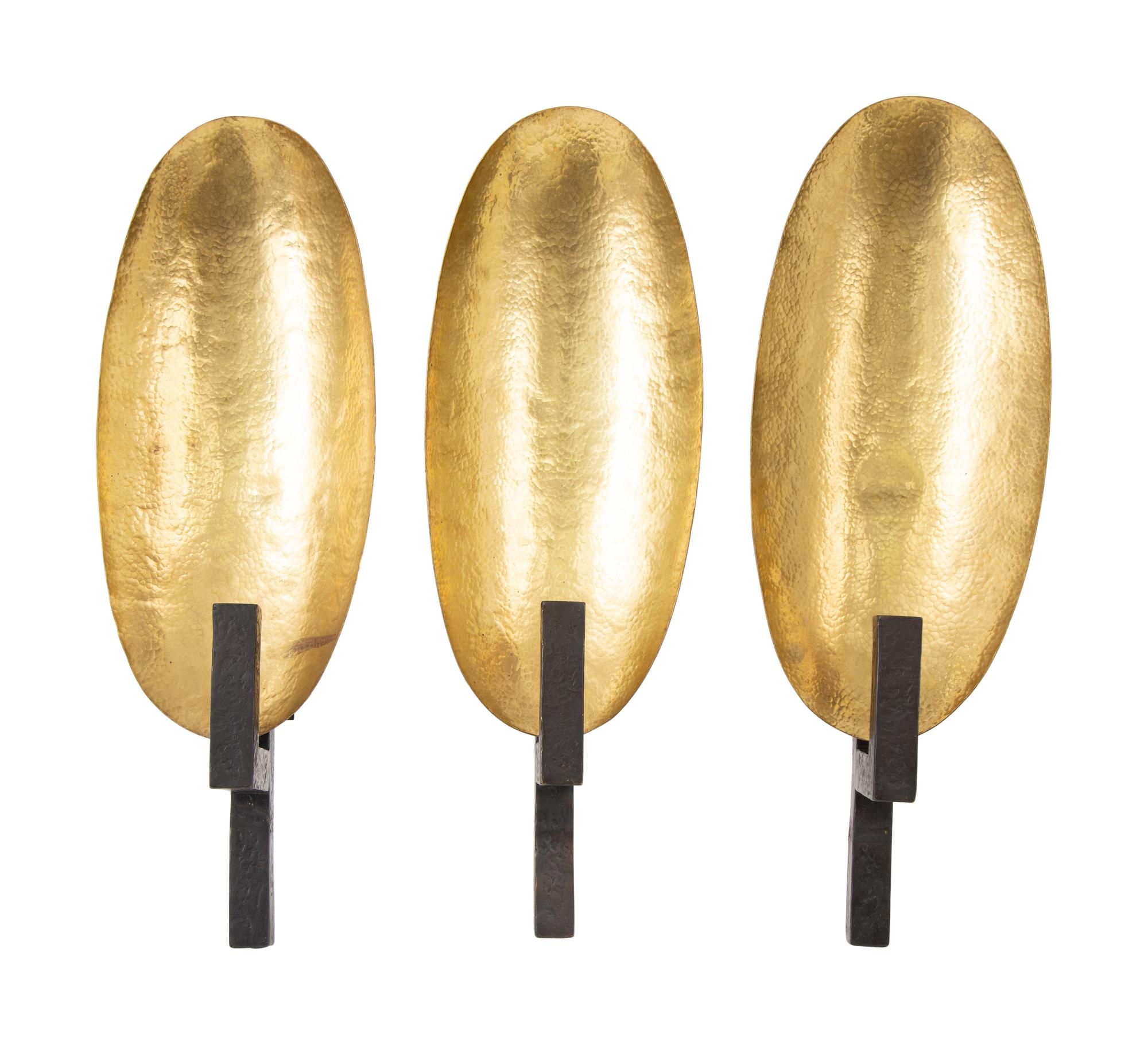 Three Herve Van Der Straeten Coque Bronze and Iron Sconces