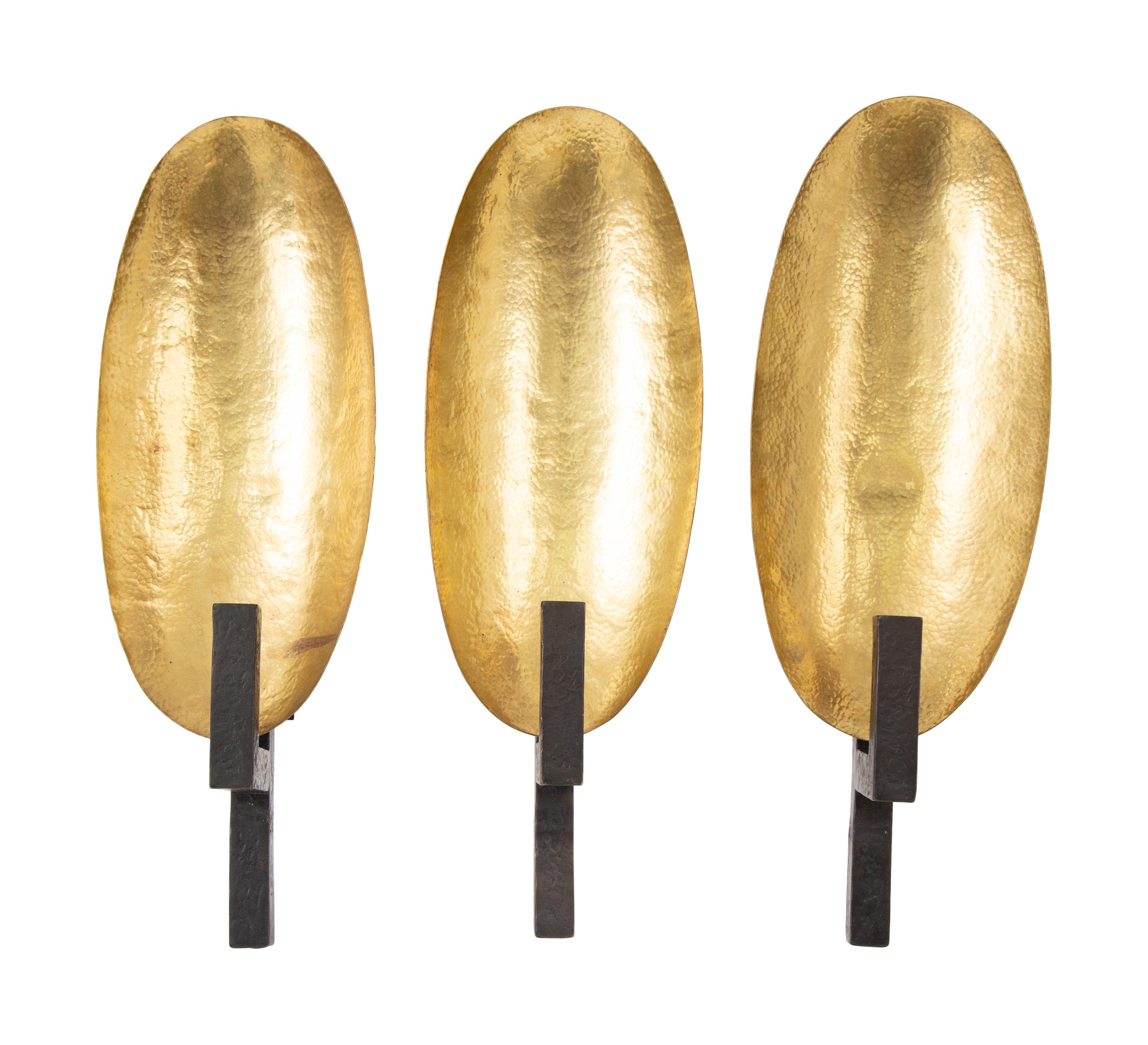Three Herve Van Der Straeten Coque Bronze and Iron Sconces