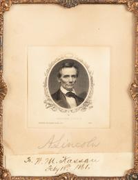 [LINCOLN, Abraham (1809-1865)]. An engraved portrait signed in pencil ("A. Lincoln"). 18 February 1861.