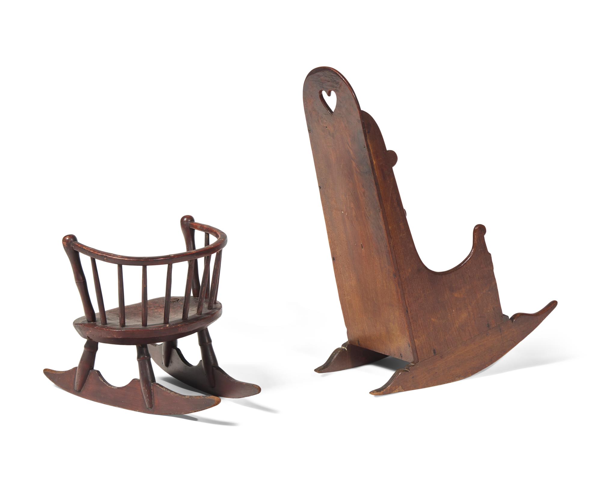 A Child’s Windsor Rocking Chair and a Child's Rocking Walnut Commode Chair