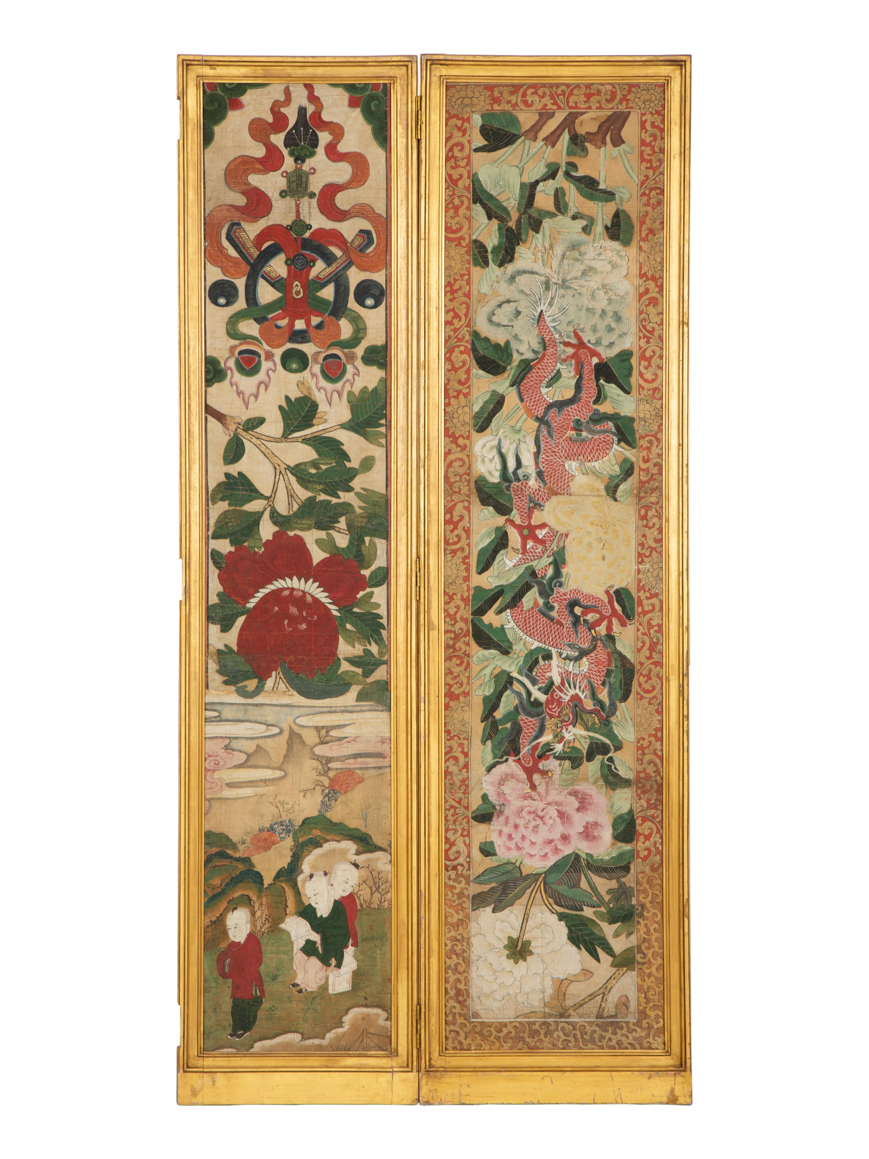A Set of Eight Gilt Framed Chinese Wallpaper Panels