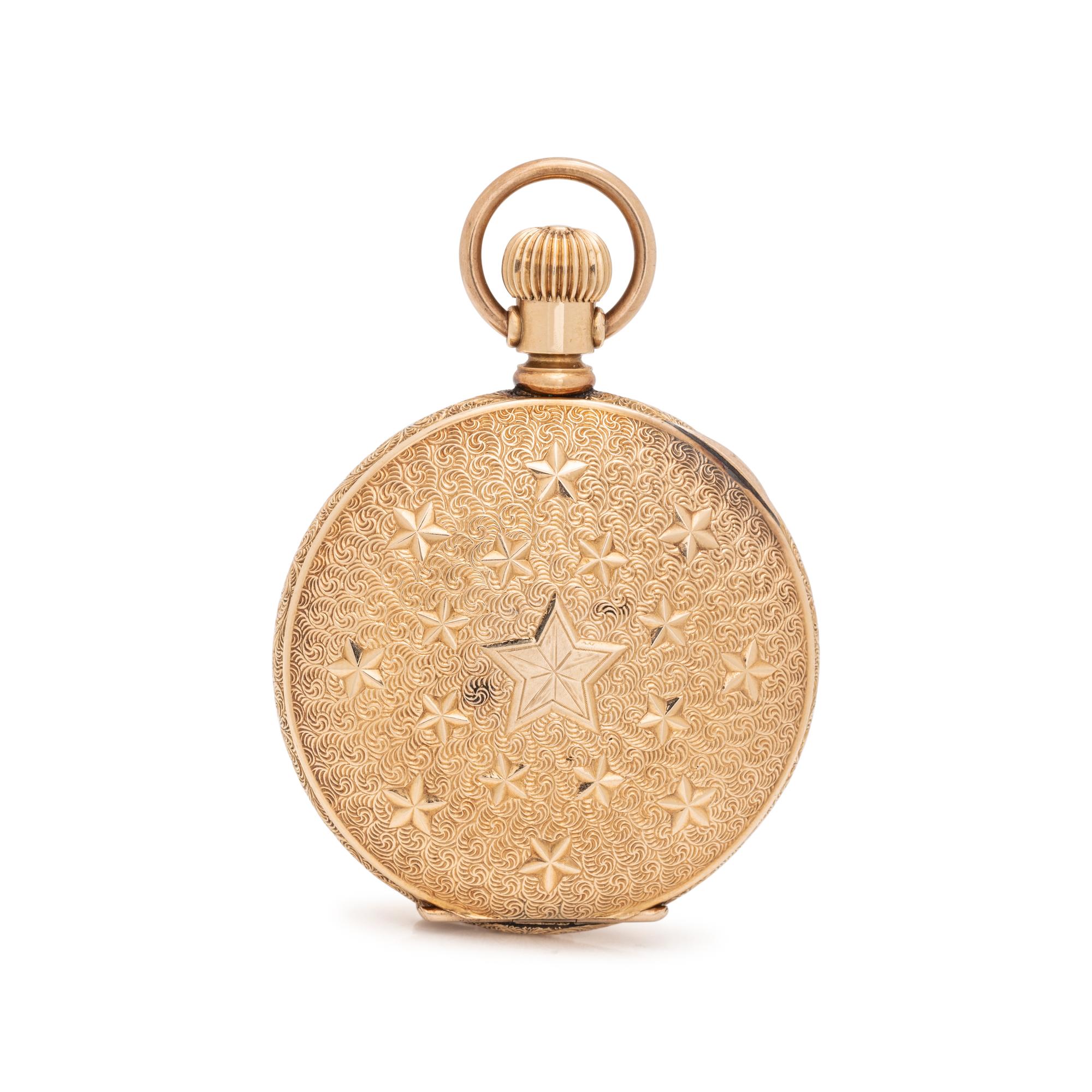ANTIQUE, HAMPDEN, 14K YELLOW GOLD HUNTING CASE POCKET WATCH