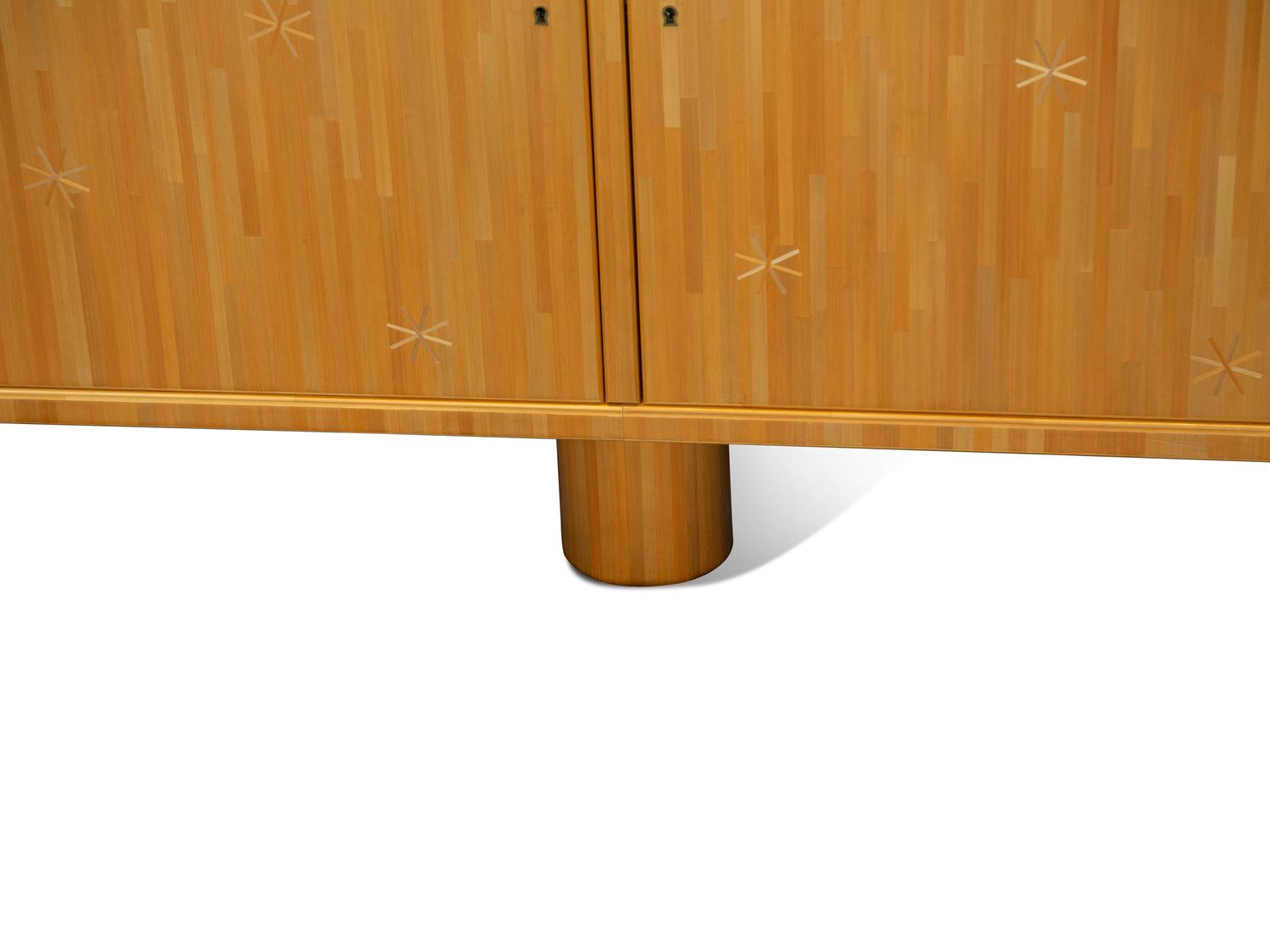 A Linear Straw Marquetry Star Inlaid Etoile Sideboard Designed by Rémi Tessier After Jean Royère