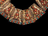 A Tibetan Glass Inset Gilt Metal Necklace