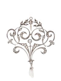 EDWARDIAN, DIAMOND AND PEARL BROOCH