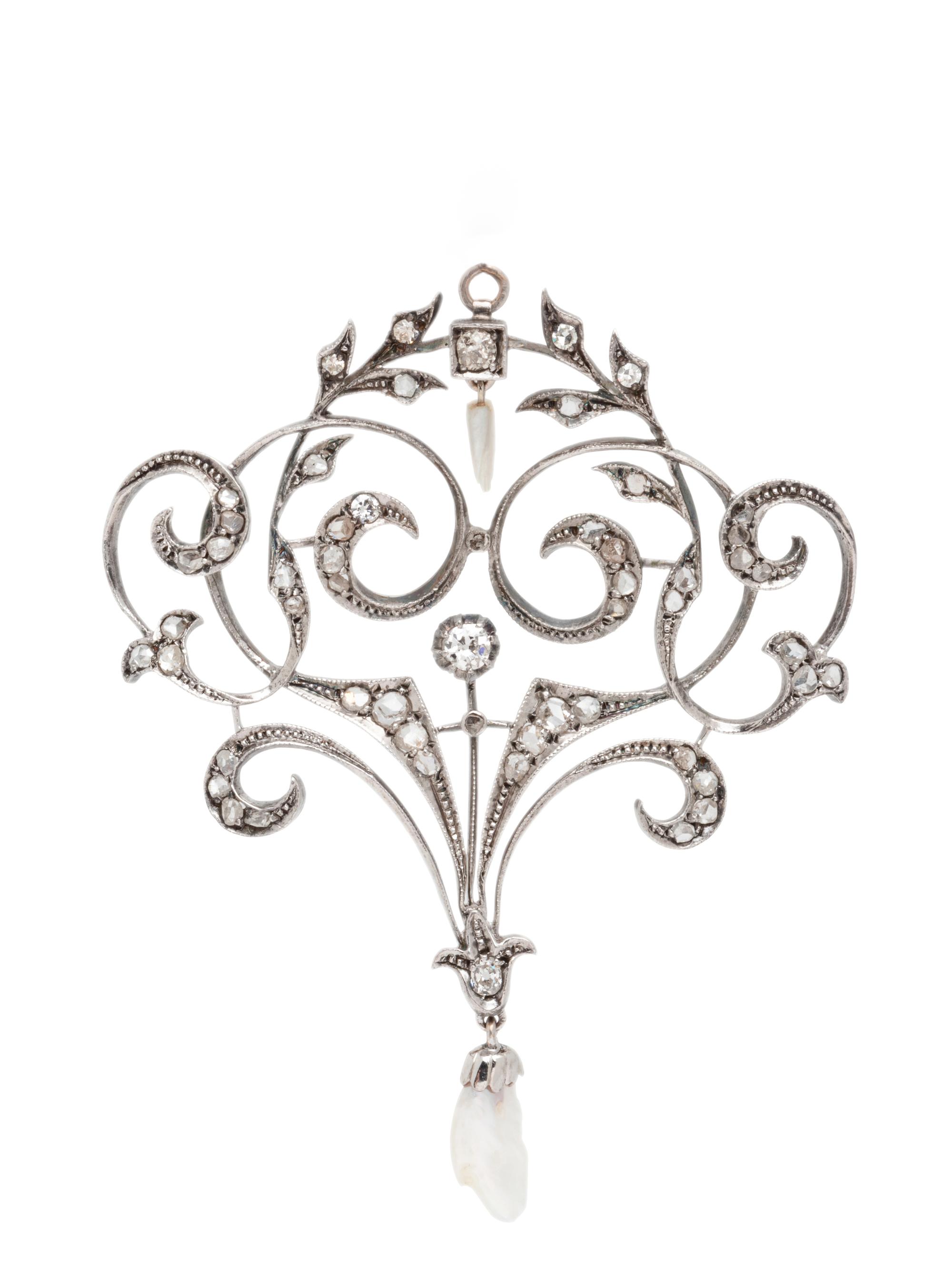 EDWARDIAN, DIAMOND AND PEARL BROOCH