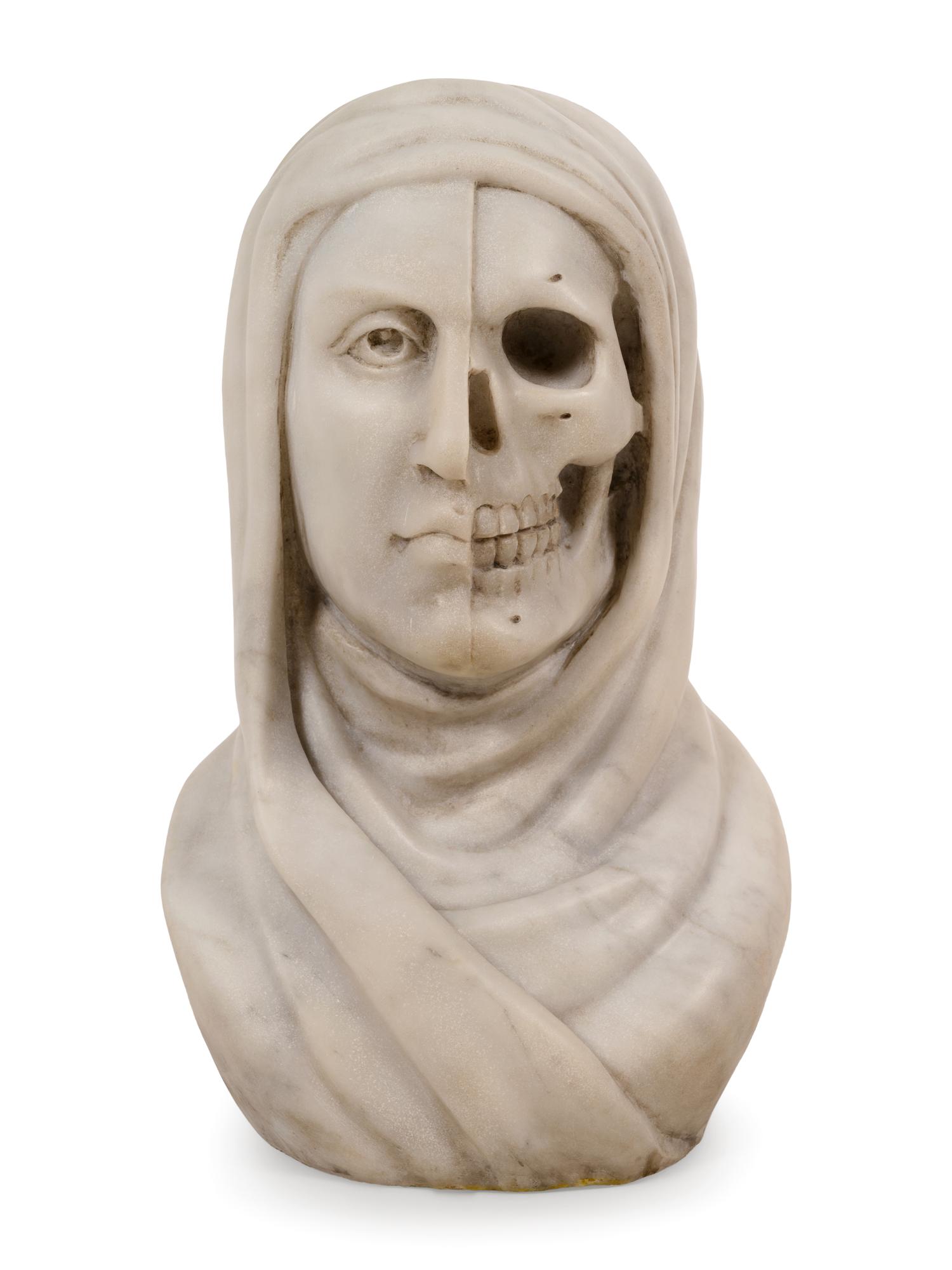 An Italian White Marble Vanitas Bust