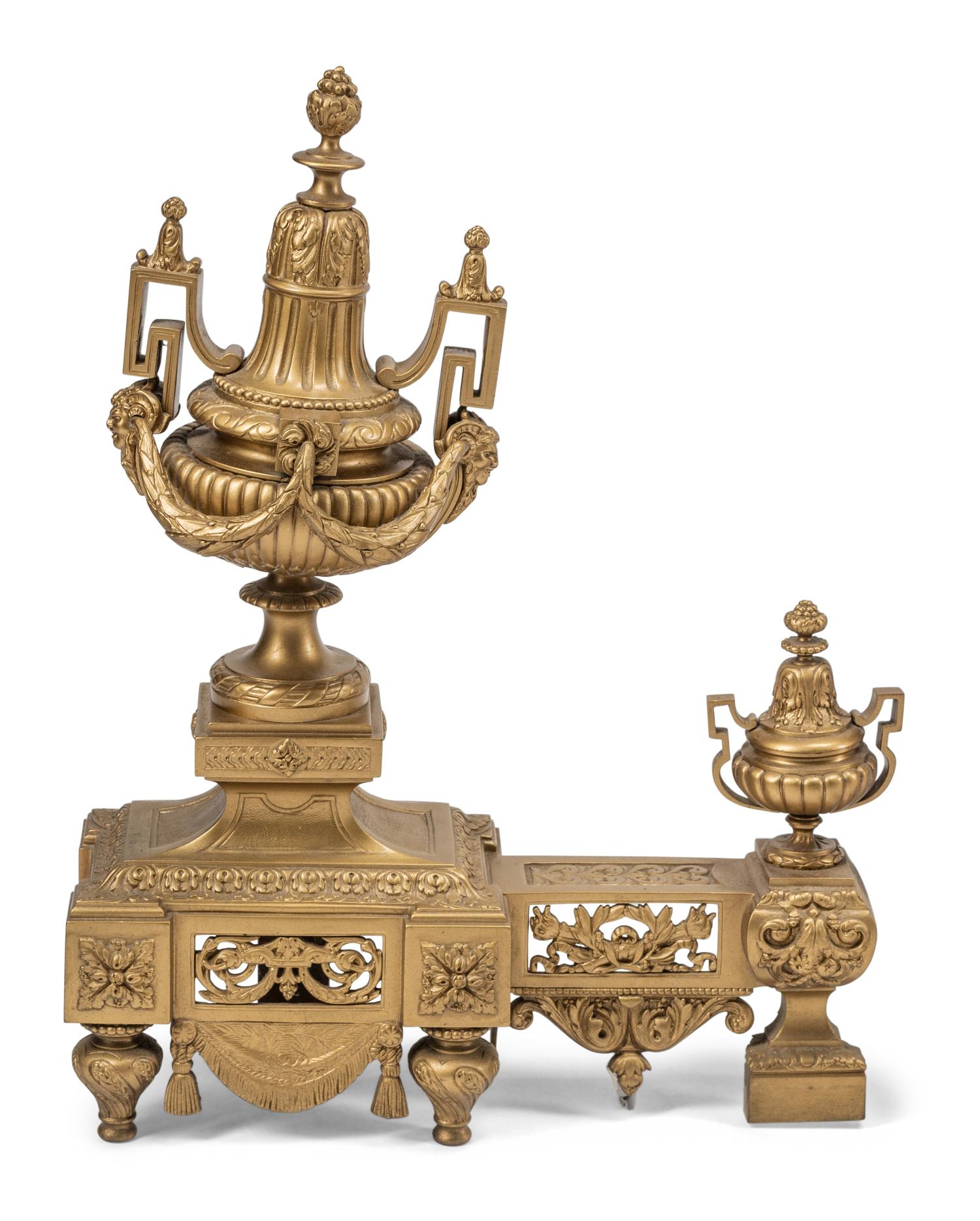 An Assembled Louis XVI Style Gilt Bronze Three-Piece Fireplace Suite