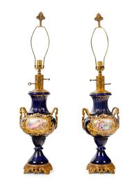 A Pair of Sèvres Style Porcelain Vases Mounted as Lamps