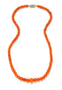 A Graduated Coral Bead Necklace, 13.95 dwts.