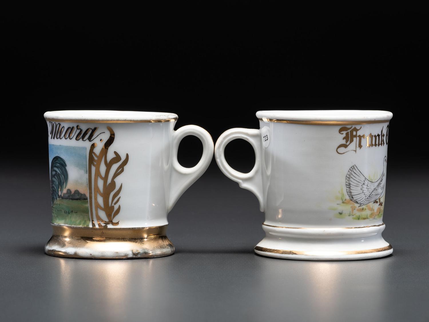 Two Porcelain Occupational Shaving Mugs of Avian Interest