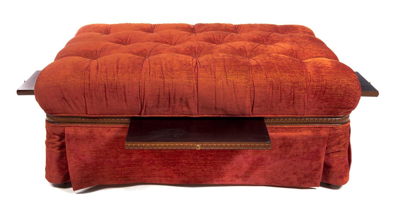 A Button Tufted Upholstered Ottoman Height 20 x width 50 x depth 37 inches.