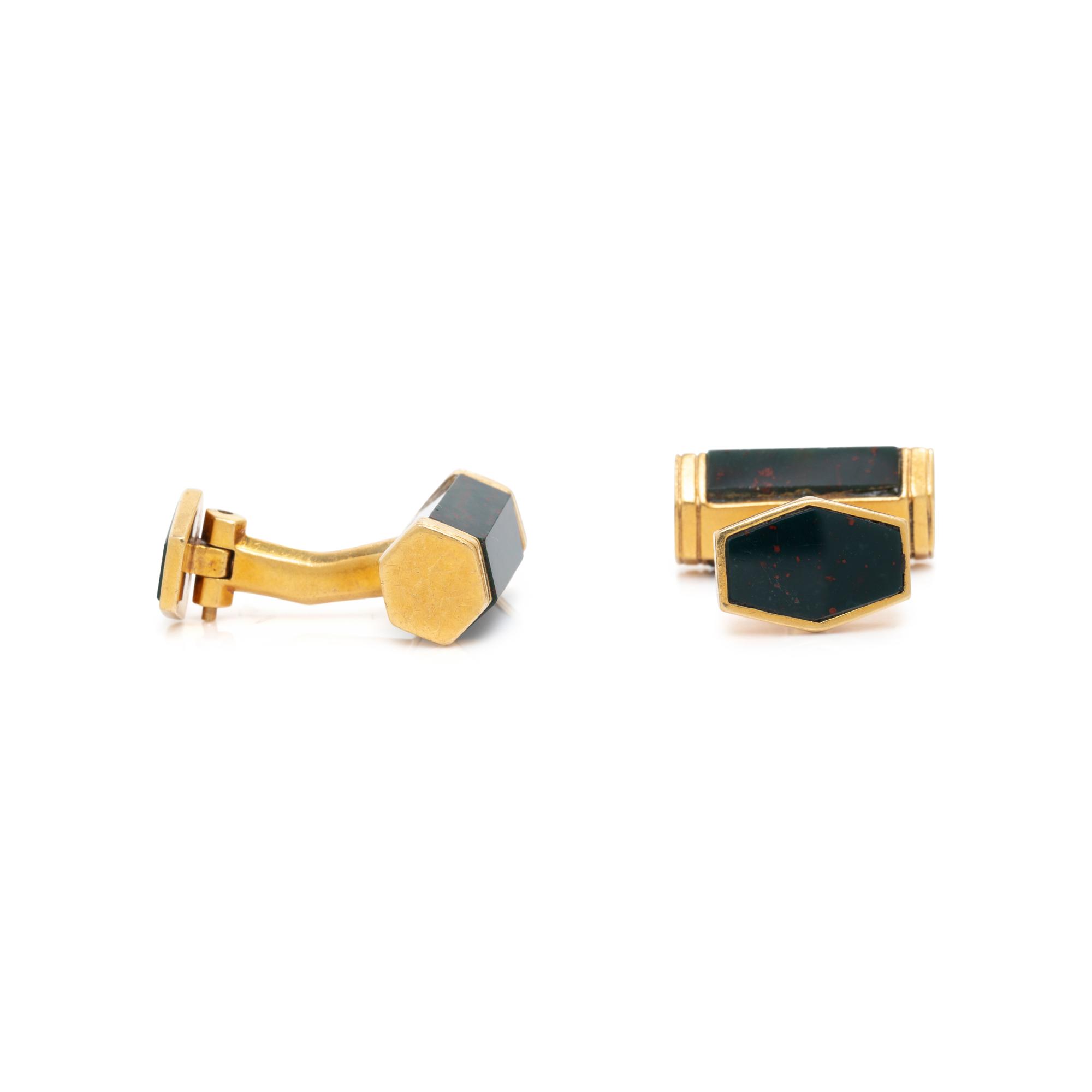YELLOW GOLD AND BLOODSTONE CUFFLINKS