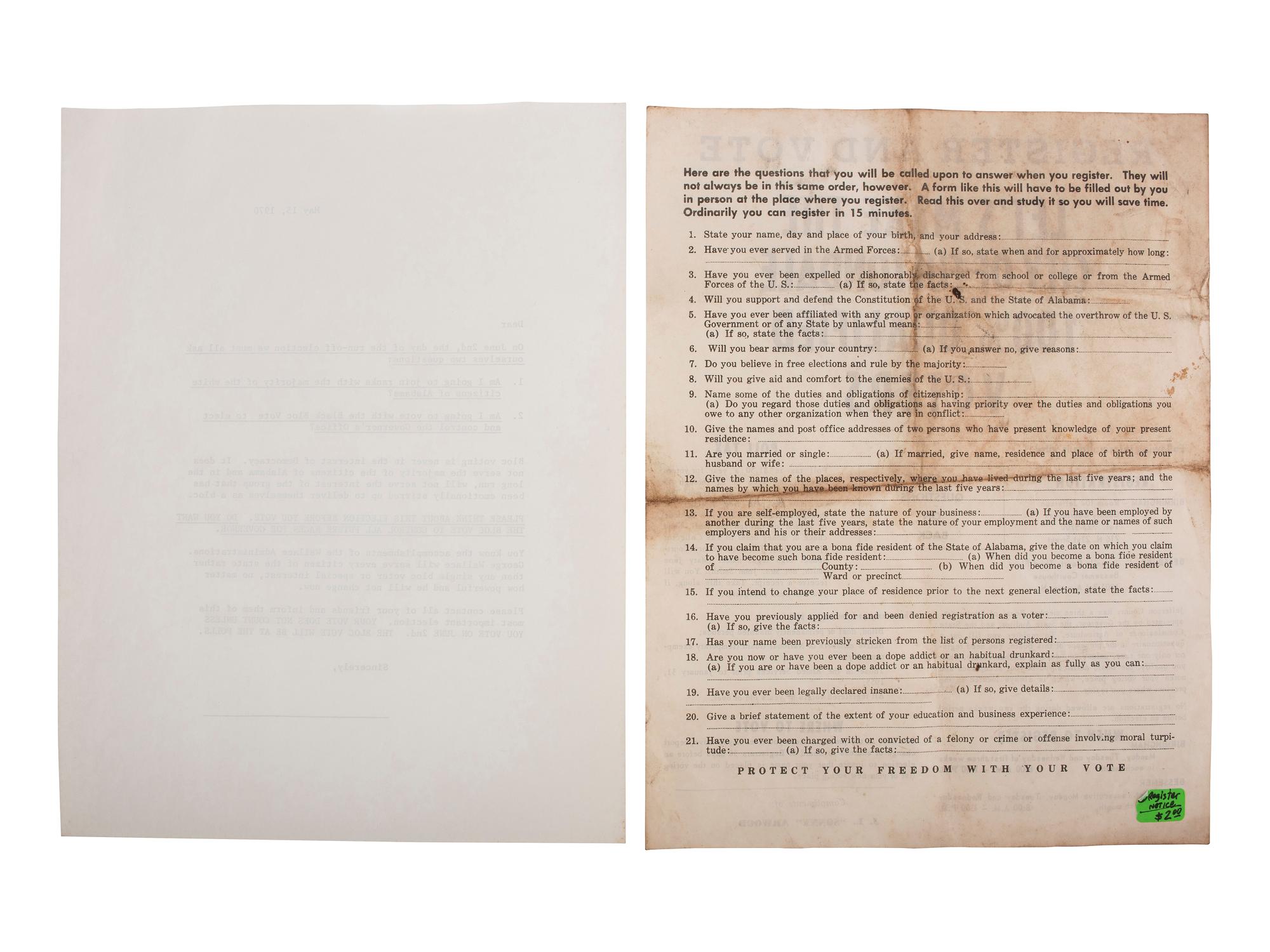[AFRICAN AMERICANA] -- [POLITICS - CIVIL RIGHTS]. A group of over 15 mid-20th century documents highlighted by Alabama "Black Bloc Vote" fliers.