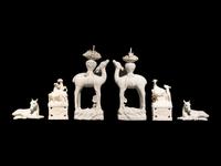 Three Pairs of Chinese Dehua Blanc-de-Chine Porcelain Figures of Animals